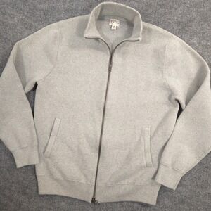 J Crew Ski Sweater Mens Medium Gray Cotton Milano-Stitch Full Zip Retro Inspired